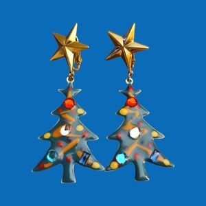 3/$30 Vintage Christmas Tree Star Holiday Clip-on Dangle Earrings